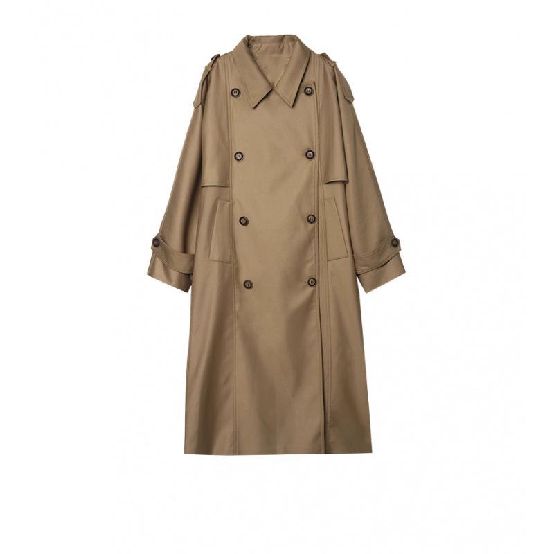 Женский тренч средней длины с лацканами - Осенне-зимний твиловый силуэт Extra Small хаки