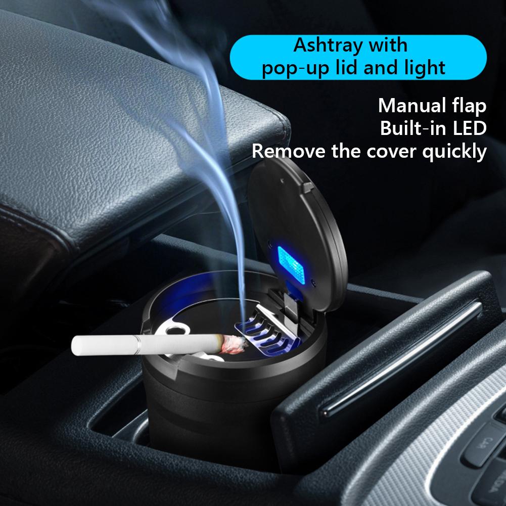 Car Ashtray with Lid Portable Ash Tray with LED Light Mini Car Trash Can Multi-Function Pop Up Ashtray for Car Travel Agency