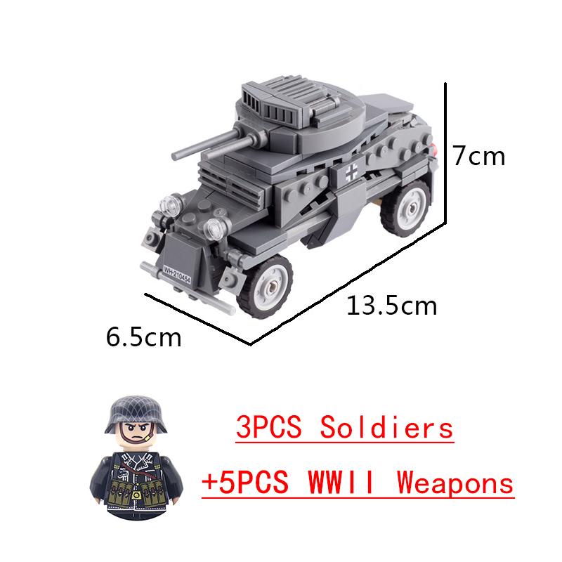 Non-Toxic Wwii Military North African Campaign Wheeled Armored Vehicle Tank Cannon Soldier Figures Building Blocks Weapon Truck Army Toy
