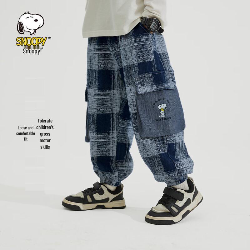 Snoopy Boy s Plaid Cargo Pants 160cm