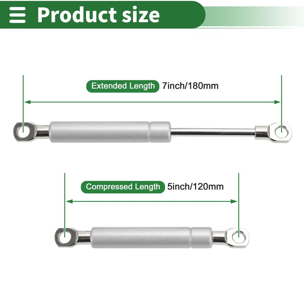 Motoforti Universal Lift Support Strut Gas Springs, 7 Inch/180mm, 35lb/160N/16kg, Metal Silver Tone, 2 Pieces