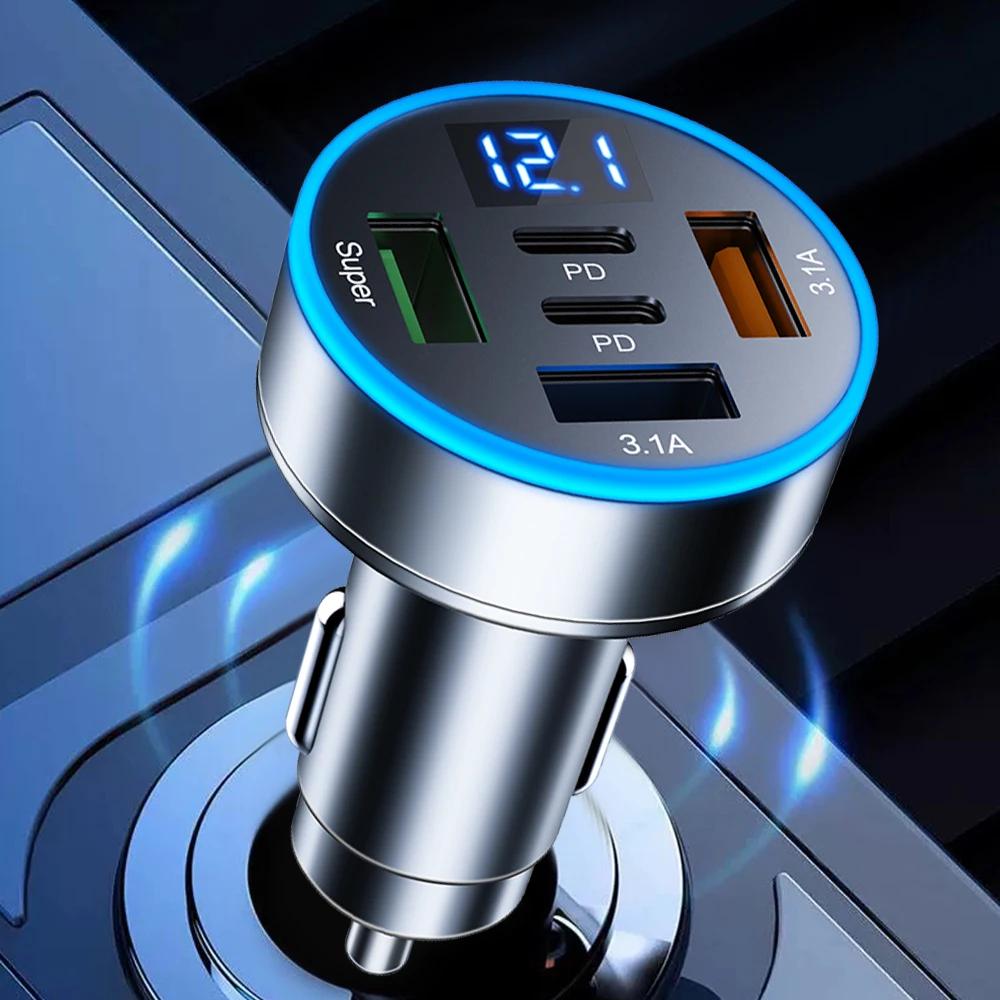 250W 5 Ports Car Charger PD QC3.0 USB C Car Phone Charger Type C Fast Charging Adapter in Car For iPhone Samsung Huawei Xiaomi