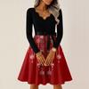 Women's Casual Fashion V-neck Long Sleeved Retro Christmas Print Retro Dress