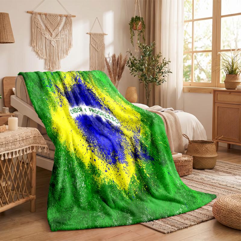 Brazil National Football Team Print Flannel Blanket Soft Warm Sofa Bed Throw Blanket For Home Office Bedroom