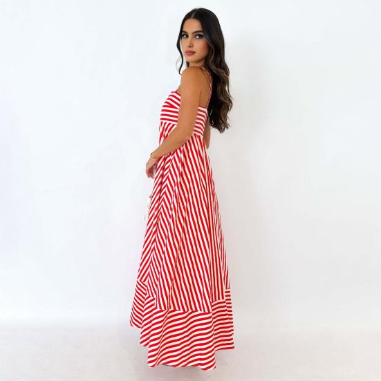 Striped Sleeveless Maxi Dress for Women Spaghetti Strap Smocked Swing Long Dress Summer Vacation Cami Sundress