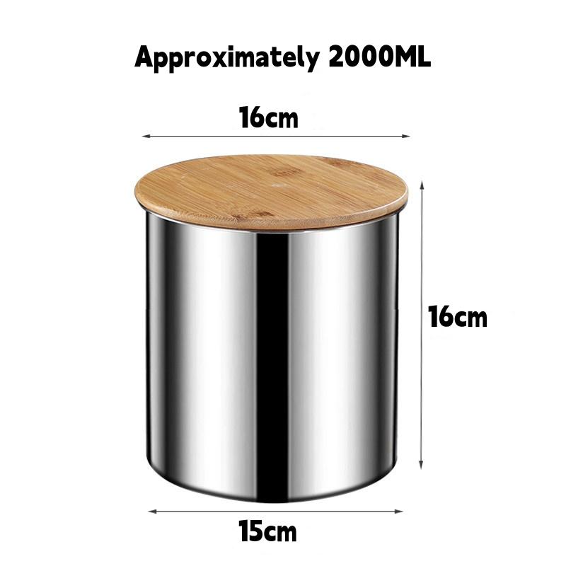 304 Stainless Steel Sealed Jar,Candy Jar,Grain Coffee Beans Storage Jar,Kitchen Snack Food Jar,Bamboo Wood Lid Sealed Tank