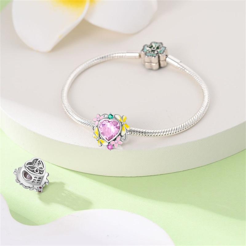 New 100% Copper Nightglow Butterfly Heart-Shaped Gem Charms Bead Fit Qikaola Original Bracelet Diy Birthday Jewelry