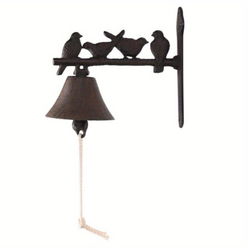 Rustikale Türklingel aus Gusseisen mit vier kleinen Vögeln, Vintage- und Antik-Retro-Stil, Dekoration für den Außenbereich, Haus und Garten