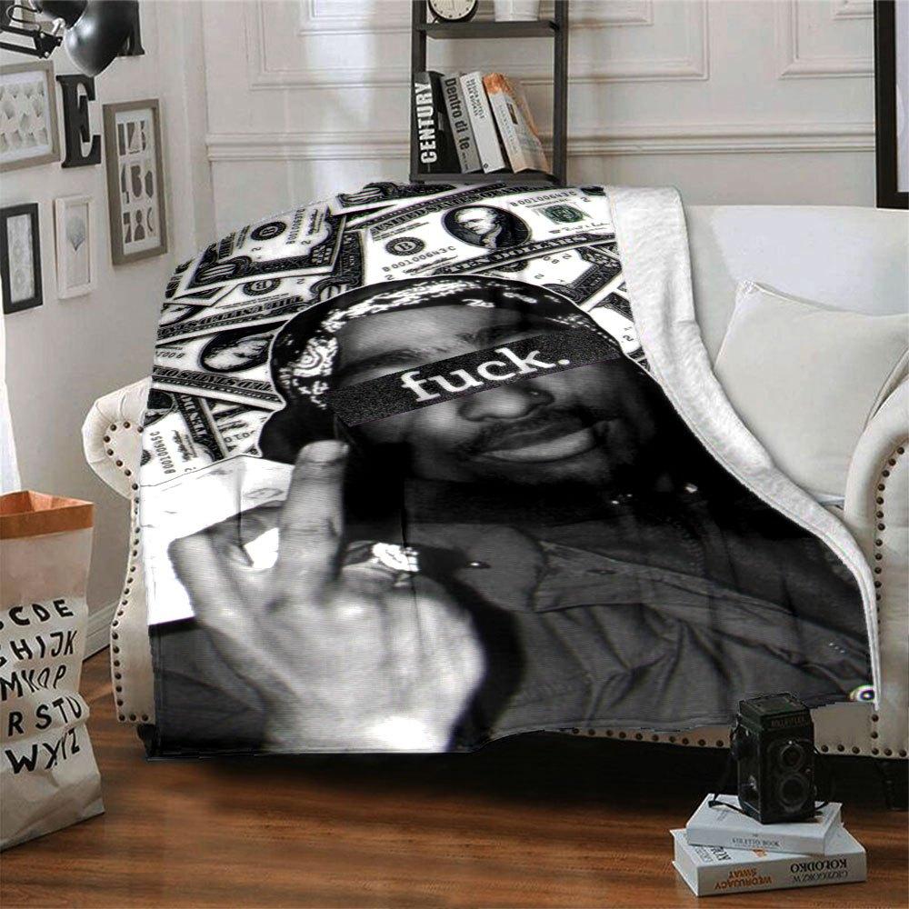 1pc 2Pac Hip Hop Blanket Soft Lightweight All Season Multi Purpose Throw for Sofa, Bed, Office & Picnics, French Style with Iconic Album Art & Quotes