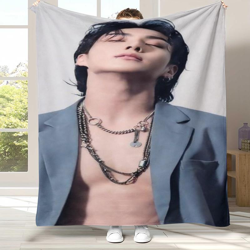 Jeon Jung Kook Kpop B-BTS Flanelldecke, Ultraweiche Warme Plüschdecke für Zuhause Schlafzimmer Bett Sofa Abdeckung Büro Camping Geschenk