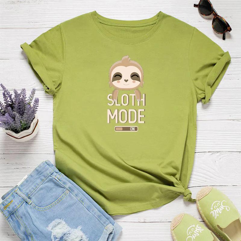 Faultiermodus Druck Damen T-Shirt Kurzarm O-Ausschnitt Locker Damen T-Shirt Damen T-Shirt Oberteile Kleidung Camisetas Mujer