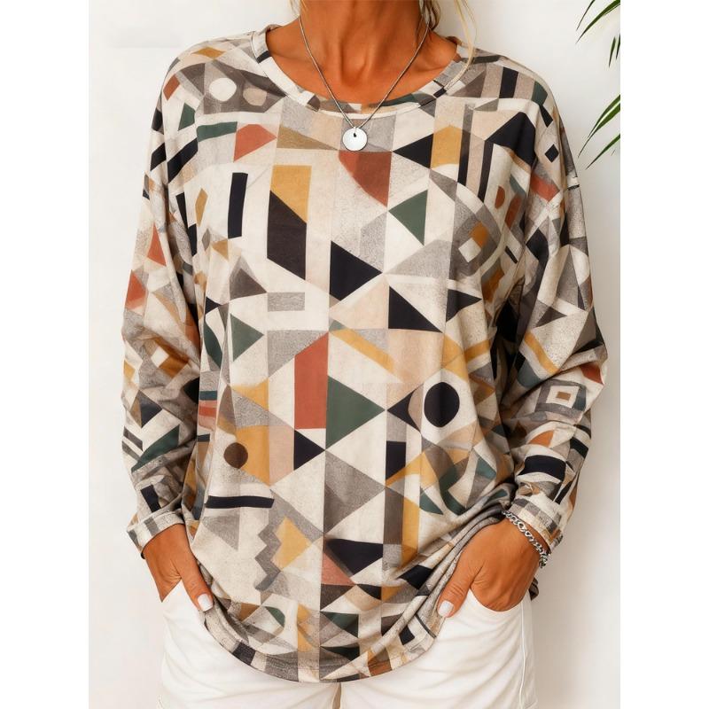 New Autumn Women's Casual Loose Fashion Printed Long Sleeve Round Neck Pullover Top