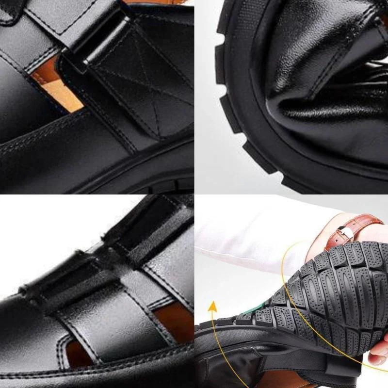 Summer New Men's Hollow Up PU Leather Breathable Sandals Non-slip Flat Soft Bottom Handmade Trendy Design Shoes Men's Shoes