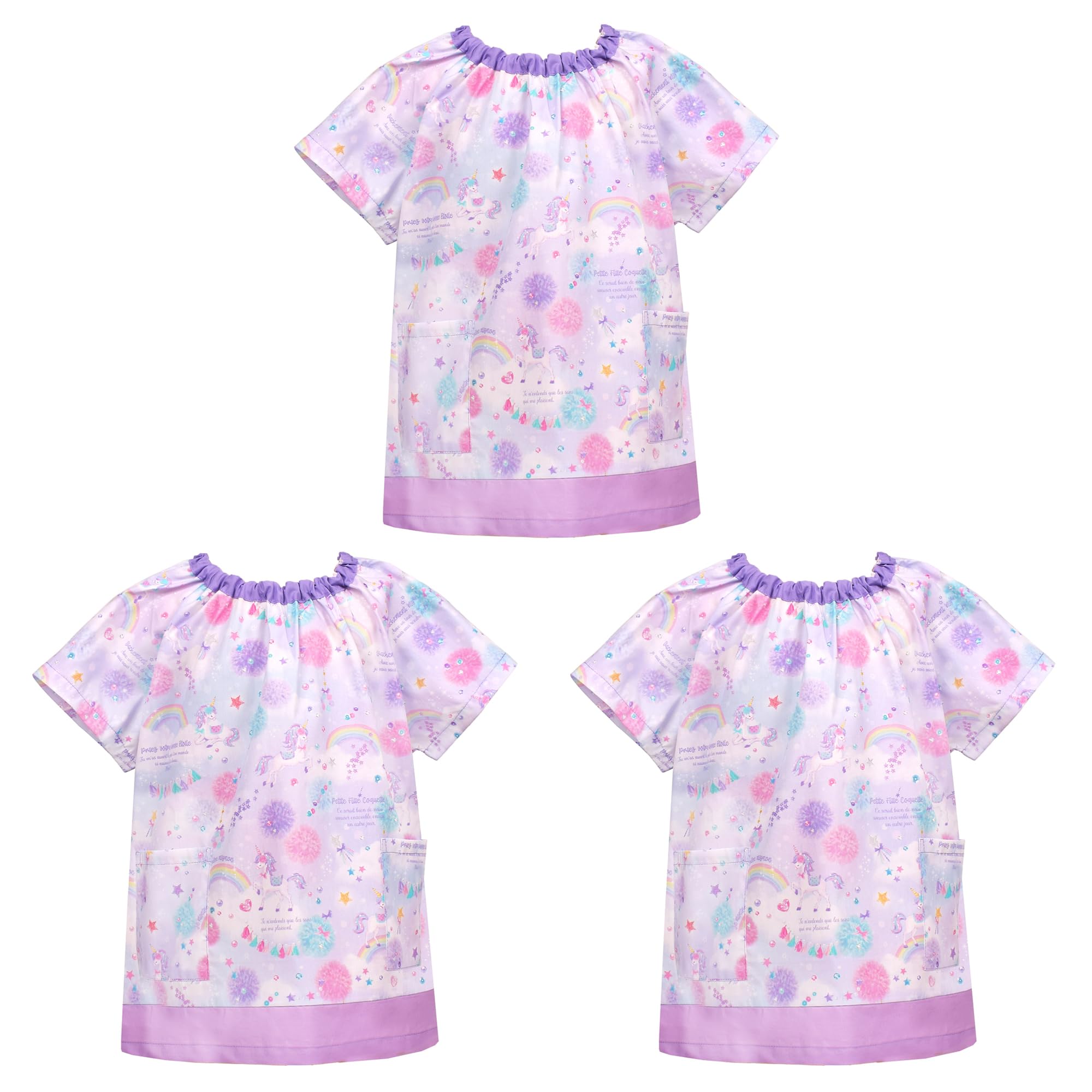 

ЯРКИЙ КОНФЕТНЫЙ СТИЛЬ С коротким рукавом Смок Фэнтези Единорог Набор Девочки Милые Детские С коротким рукавом Смок Детсадовский Фартук Дети Начальной школы