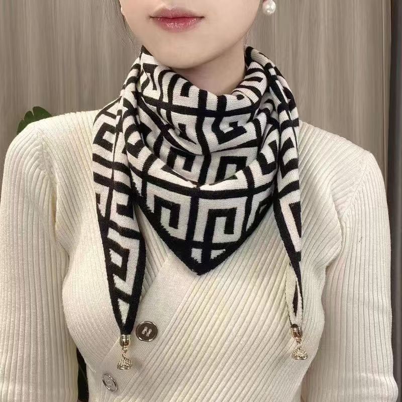 Milan's Two-tone Knitted Triangle Scarf with Decorative Ends