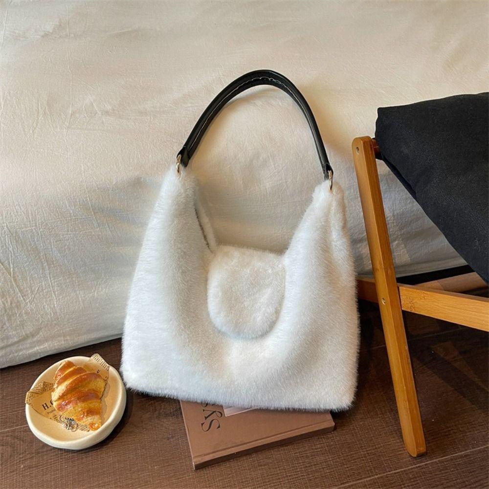 Deer Spot Fluffy Shoulder Bag Leopard Print Women Handbag Elegant Plush Tote Bag  Dating