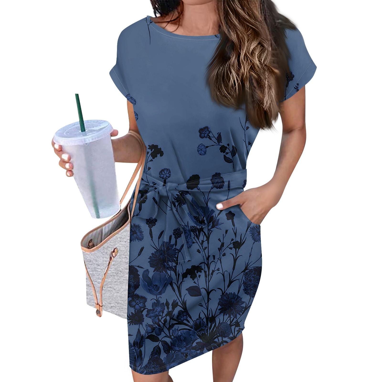 

Женские повседневные модные сексуальные платья-туники с круглым вырезом и коротким рукавом с ботаническим цветочным принтом XXXL