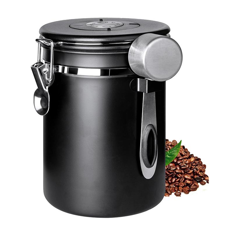 1.2 1.5 1.8L Coffee Bean Jar Airtight Canister Sealed Stainless Steel With Spoon One Way Valve Cannister Coffee Storage Kitchen
