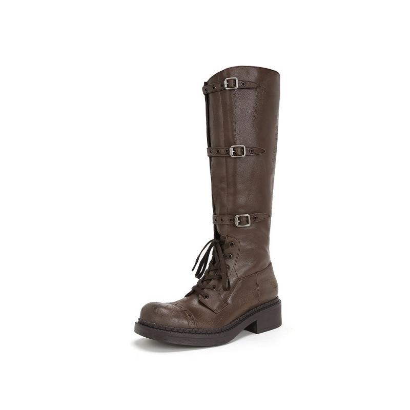 Cowhide Version Thick-soled Heightening Boots Long Boots Women's Tall Knight Boots Wide Western Cowboy Boots Autumn and Winter