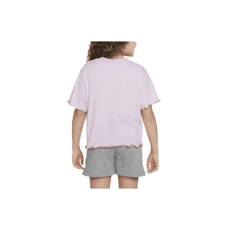 Nike Dri-FIT Color Block Logo Hem Ruffled Trim Round Neck Short Sleeve T-Shirt Kids tops Pink Purple DQ4392-530