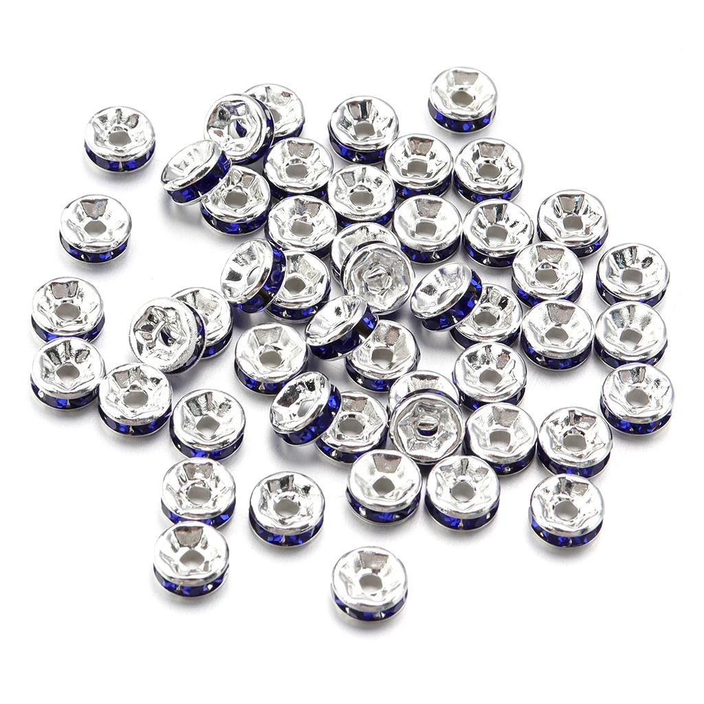 50pcs/lot Colorful Metal Round Rhinestone Rondelle Crystal Beads Loose Spacer Beads For Jewelry Making DIY Bracelet Necklace