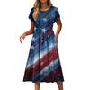 Women's Fashion Casual Loose Independence Day Printed Round Neck Pocket Short Sleeve Dress