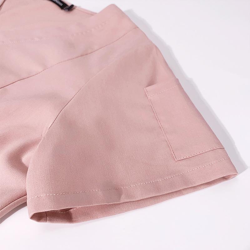 V-neck Women's Hospital Scrub Suit with Short Sleeves and Printed Design