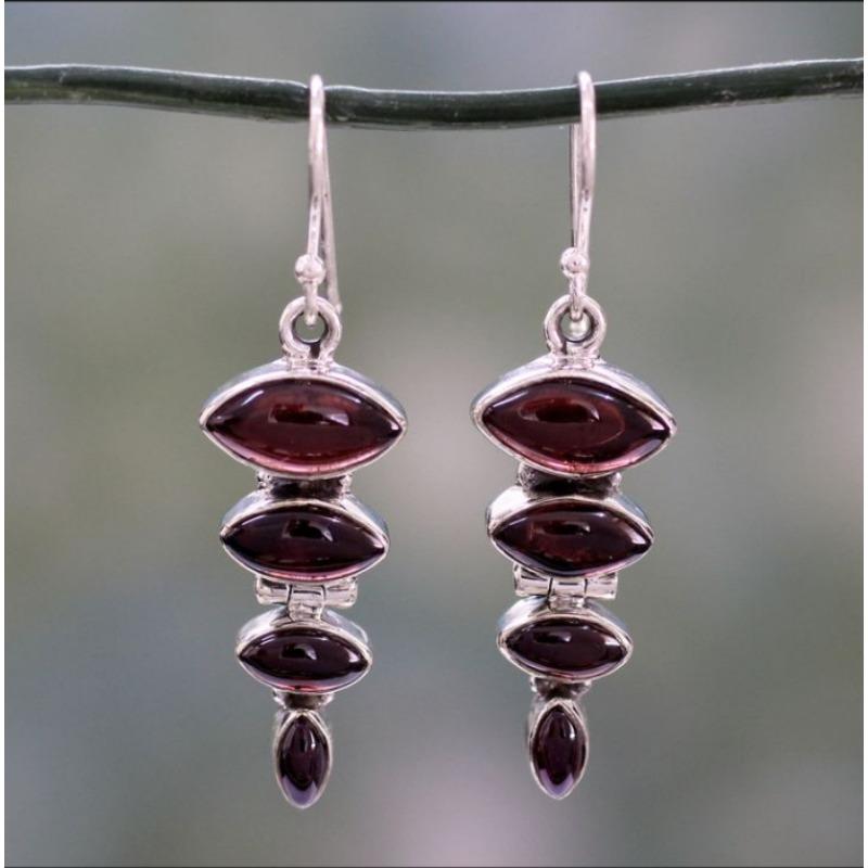 Vintage Round Oval Inlaid Red Stone Earrings Geometric Creativity Silver Color Dangle Earrings for Women Jewelry