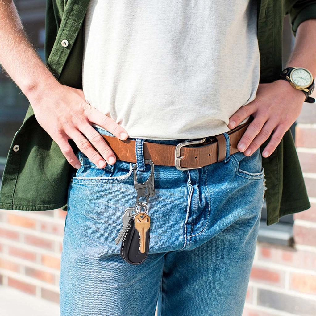 Ahiller Carabiner Keychain with Double Locking 100kg Weight Lightweight and Durable Zinc Alloy Construction for Outdoor and Coating Gray Anti-theft