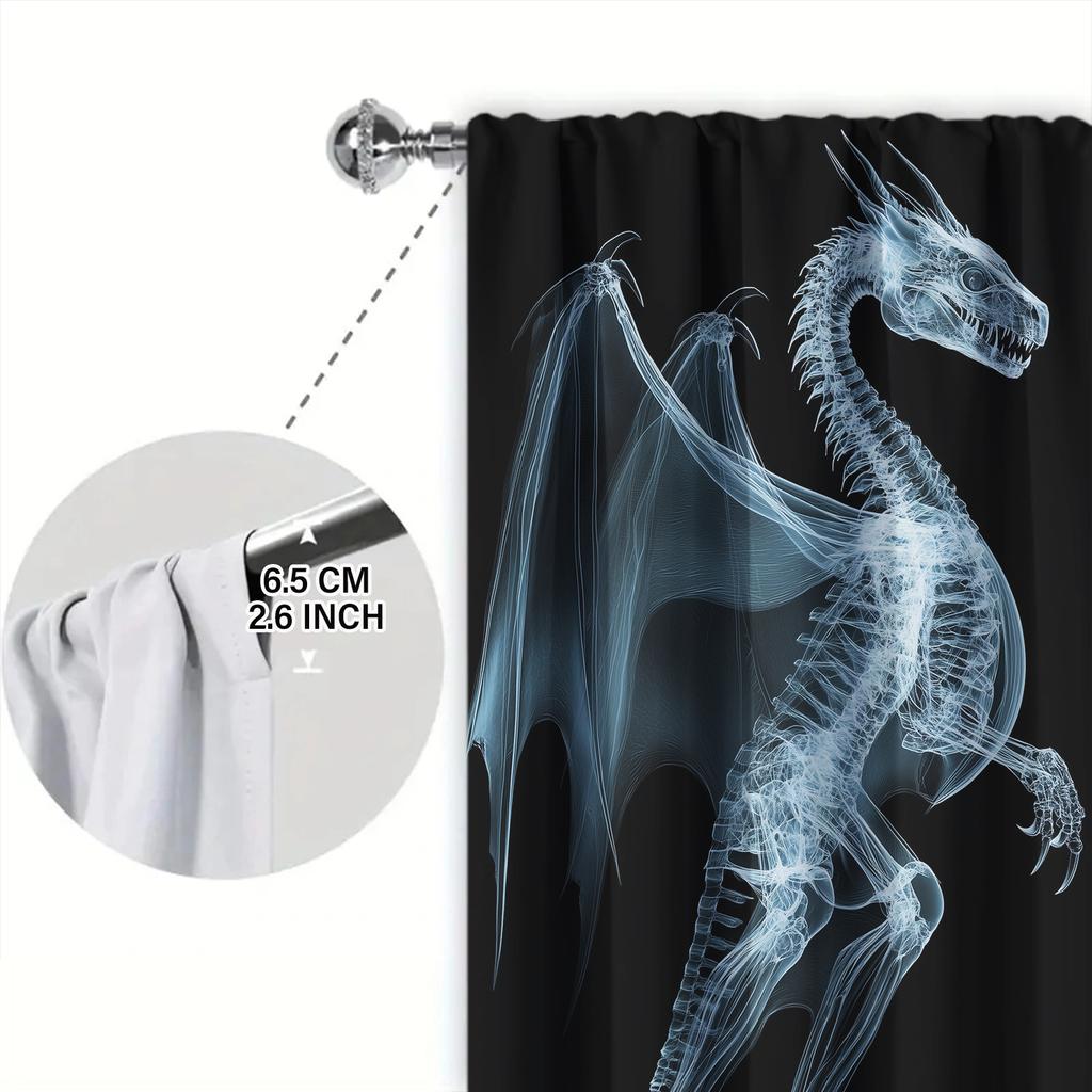 2pc Perspective Keel Skeleton Printed Curtains - Set of 2 Panels for Children's Home Decor in Living Room, Bedroom
