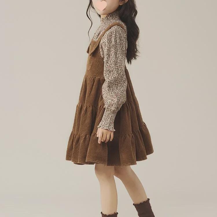 2024 Girls' Korean-Style Floral Suspender Skirt Dress Set: Spring/Autumn Two-Piece for Kids