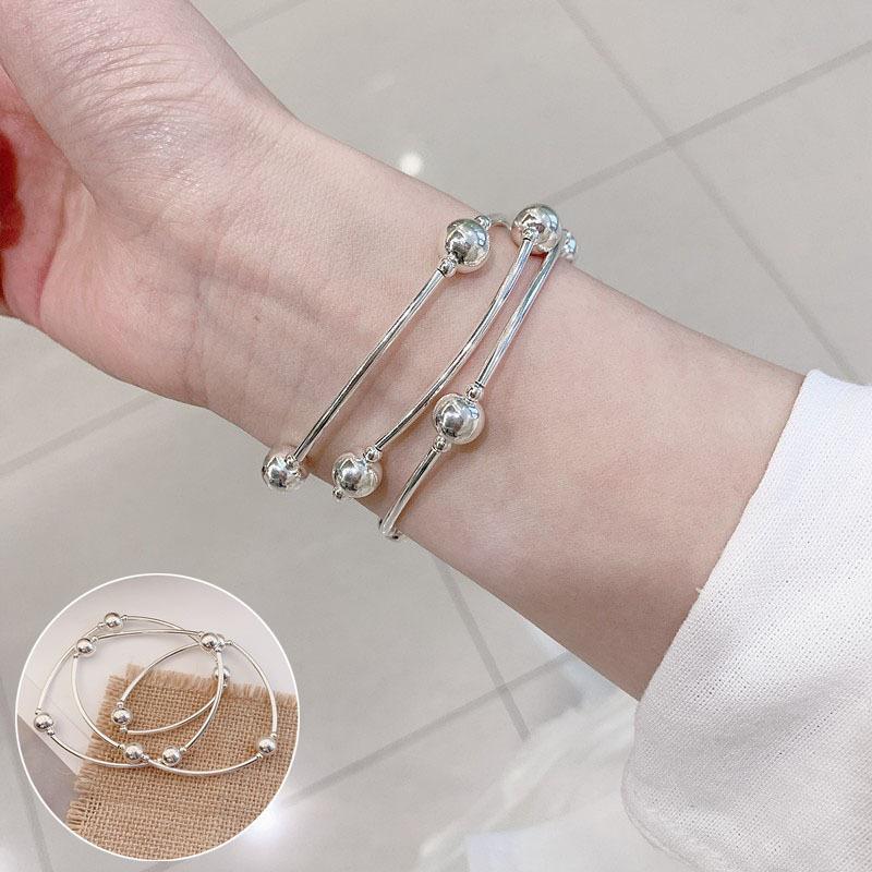 PANJBJ 925 Silve Beads Letters Bracelet for Women Girl Gift Punk Good Luck Simplicity Jewelry