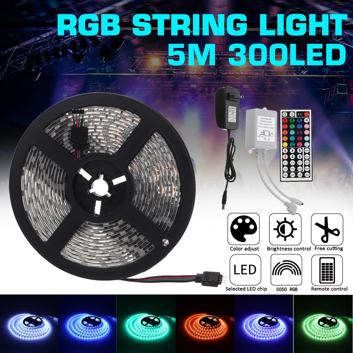 

5M RGB светодиодная лента 5050 SMD Лента 5 В вилка стандарта США Адаптер питания 44 клавиши ИК-пульт дистанционного управления Подсветка экрана ТВ настольного ПК