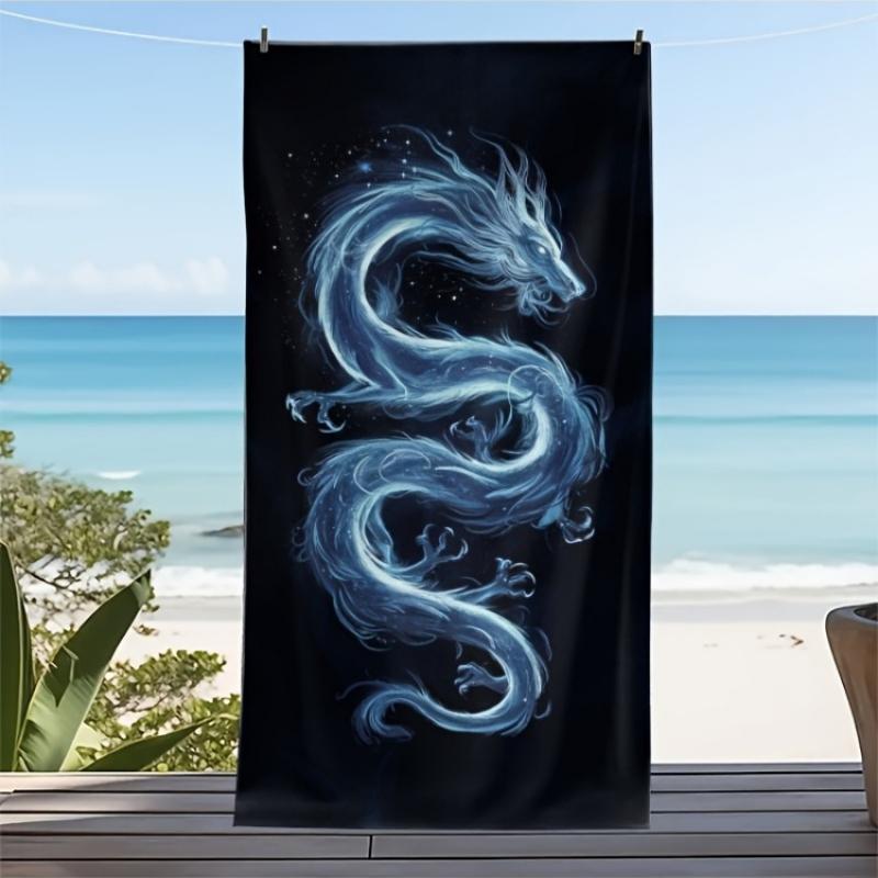 1pc Dreamy Starry Sky Dragon Pattern Beach Towel - Blue Radiance Dragon Totem Summer Essential Seaside Bath Towel Themed Beach W30*H60(CM)