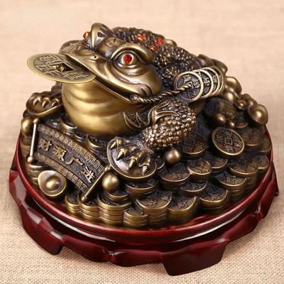 Feng Shui Vintage Copper Gold Toad Attracts Wealth Three-legged Toad Entrance Front Desk Decor