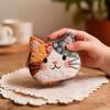 Cute Cat Shaped Handmade Patchwork Coin Purse Soft Cotton For Carrying Coins Keys Lipsticks Daily Use
