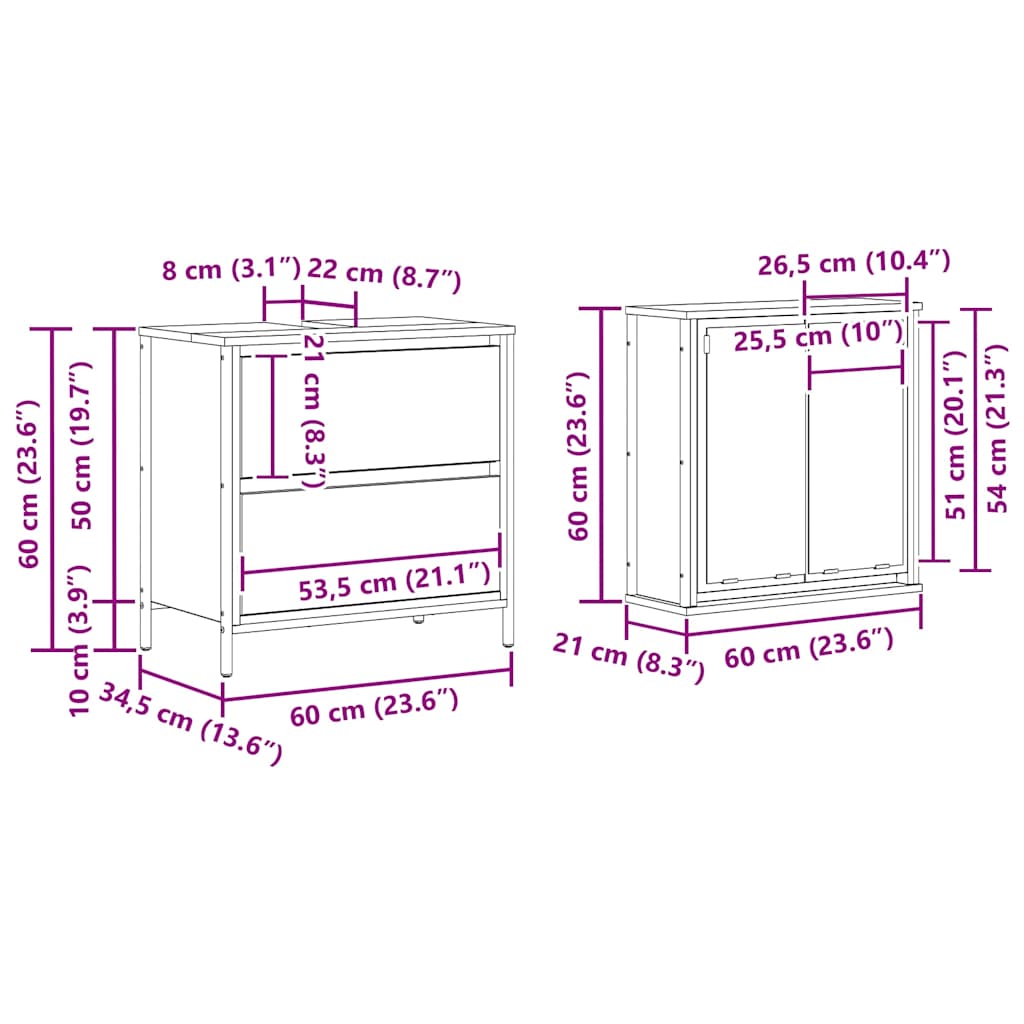 2 Piece Bathroom Furniture Set Black Oak Look Engineered Wood