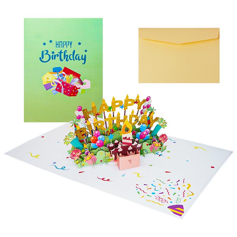 3D Birthday Cake Pop-up Greeting Card with Blessings for Company Employees