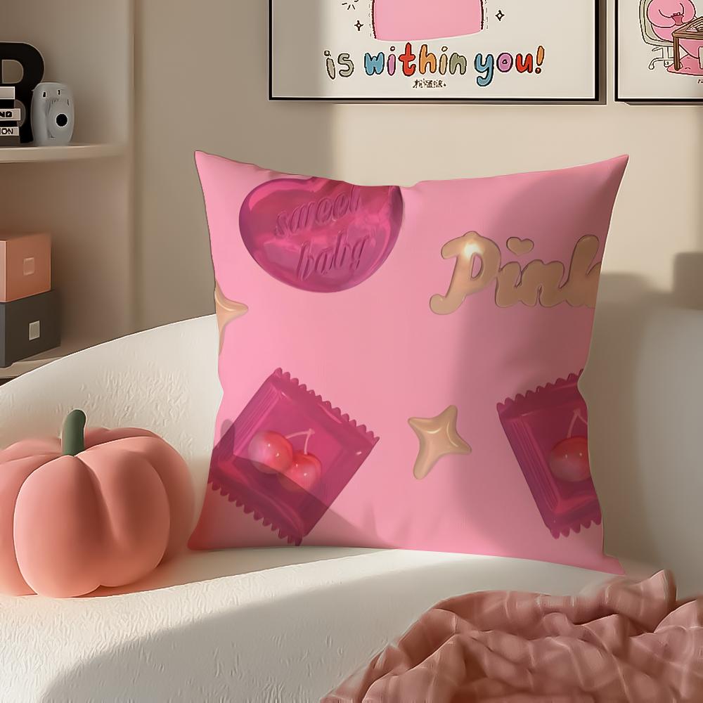Cute Sweet Pink Candy Art Vibe Cushion Cover Pillowcase Short Plush Invisible zipper Room Sofa Cushion Cover