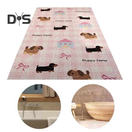 Bathroom Floor Mat Cartoon Puppy Printing Hollow Out Non-slip Rubber Backing Catch Hair Cuttable Quick Drainage Shower Mat for Living Room Balcony