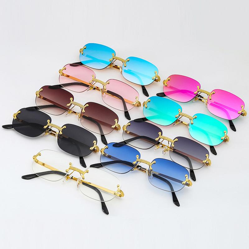 Luxury Brand Designer Rimless Square Sunglasses Women Men Popular Travel Fashion Vintage Punk Small Sun Glasses Mirror Shades