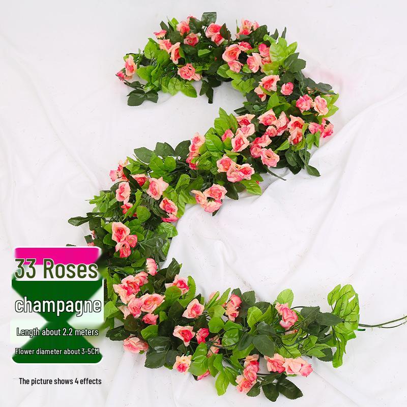 Artificial Rose Vine Ceiling Decor with Rattan for Living Room and AC Pipe Cover