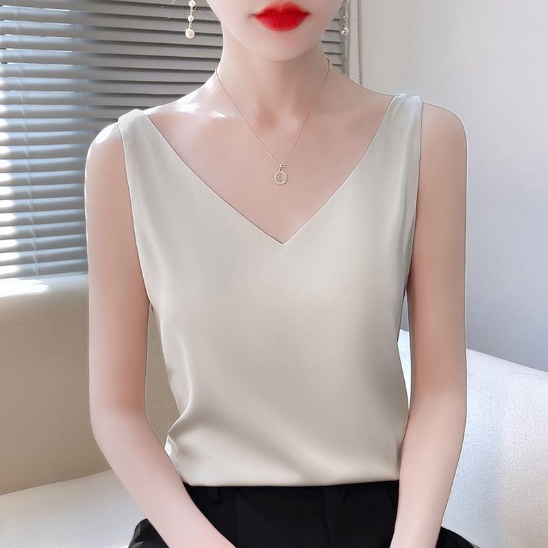 Women's Summer Silk Camisole, Satin V-Neck Top, Unique Base Layer.