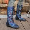 Colorful Pattern, Fashionable and Casual Medium and Long Tube Lace-up Ethnic Women's Boots