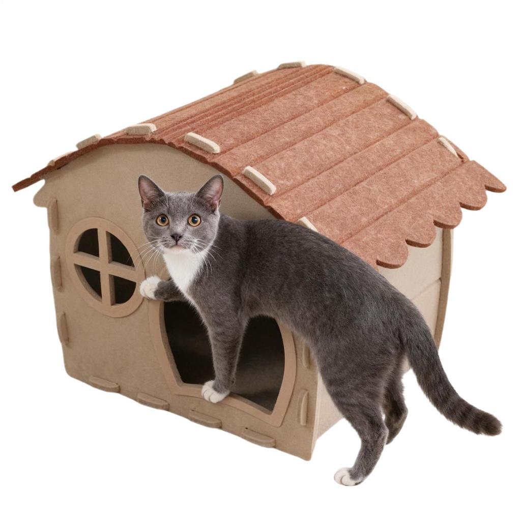 Felt Pet Sleeping Shelter Semi-Enclosed Cat Sleeping and Playhouse Outdoor Stray Cat House for Kitten Porch Garden