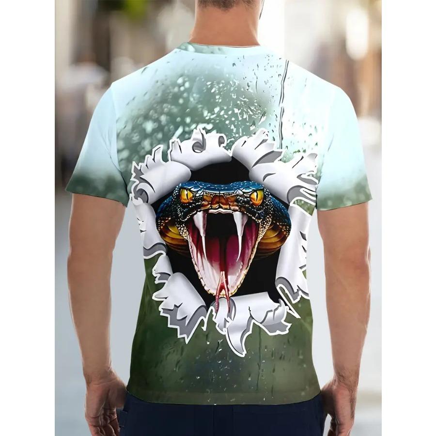 Men's T-Shirt Quick Drying Tops Summer Fashion Street Short Sleeve Tee Shirts Snake 3D Graphic Print Tees Oversized Male Clothing