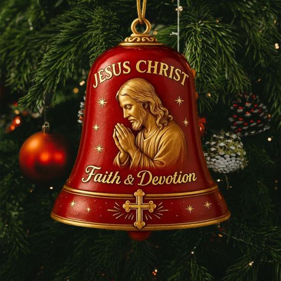 1/2/3Pcs Jesus Pray Commemorative Bell Ornament Christmas Tree Hanging Jesus Christ Faith Devotion Bell Decoration Holiday Party Pendant