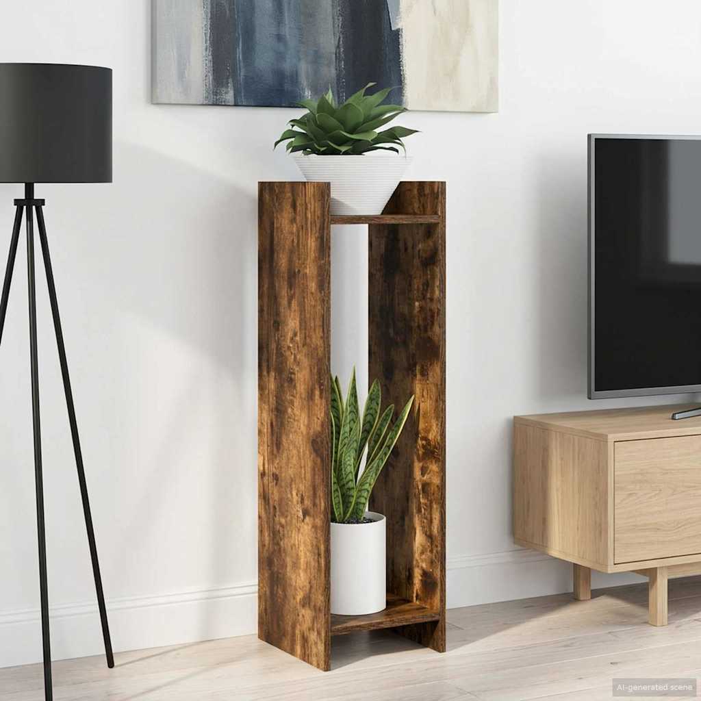 Plant Stand with Shelf Smoked Oak 30 x 30 x 100 cm
