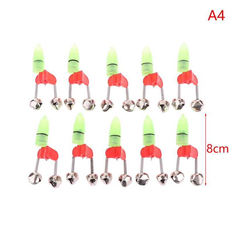 10Pcs Fishing Rod Tip Clips Plastic Fishing Bells Clips Night Fishing Fish Bite Bait Alarm Indicator Light With Dual Alert Bells