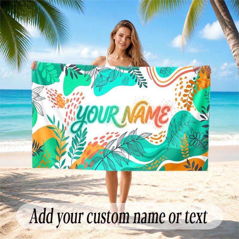 Abstract Geometric Theme Soft Beach Towel Personalized Custom Name Text Towel Portable for Beach Pool Travel